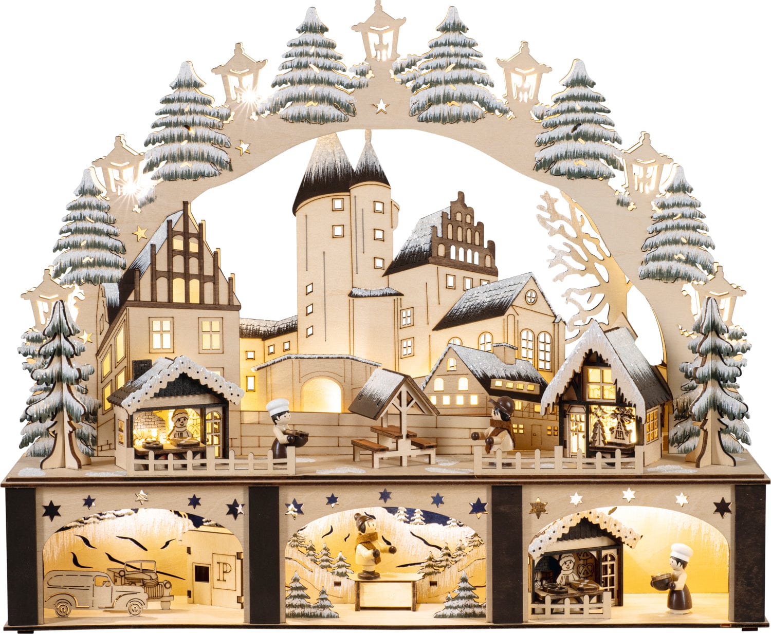 HOMCOM Kerstdorp van hout, kerstdecoratie, miniatuurhuis, op tafel met HOMCOM Kerstdorp van hout, kerstdecoratie, miniatuurhuis, op tafel met