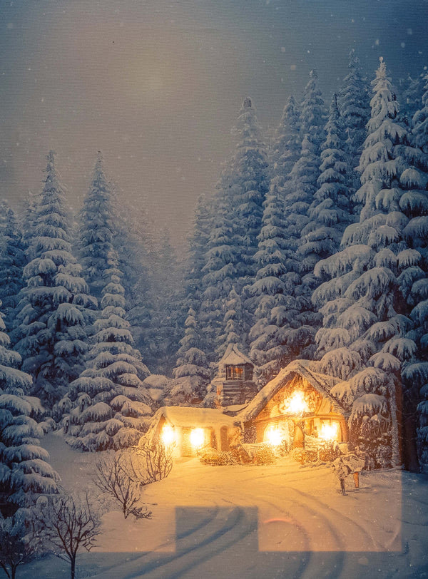 Tableau de Noël illuminé avec scène hivernale et petits rennes (Neuf)