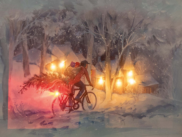 Tableau de Noël illuminé avec scène hivernale et petits rennes (Neuf)