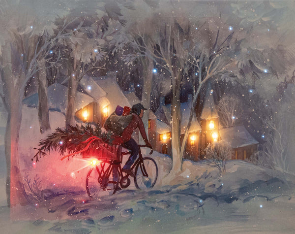 Tableau de Noël illuminé avec scène hivernale et petits rennes (Neuf)