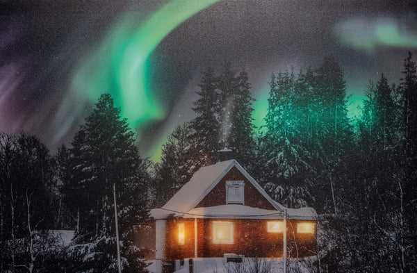 Tableau de Noël illuminé avec les aurores boréales