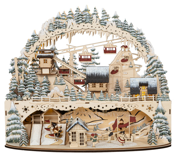 Houten Kerstdorp met skilift in de Alpen (Nieuw)