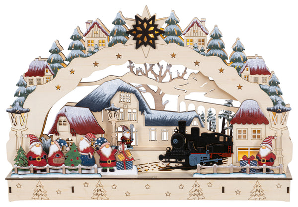 Houten Kerstdorp met treinstation (Nieuw) (kopie)
