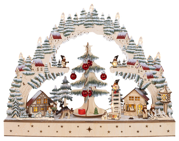 Houten Kerstdorp met draaiende kerstboom (Nieuw)
