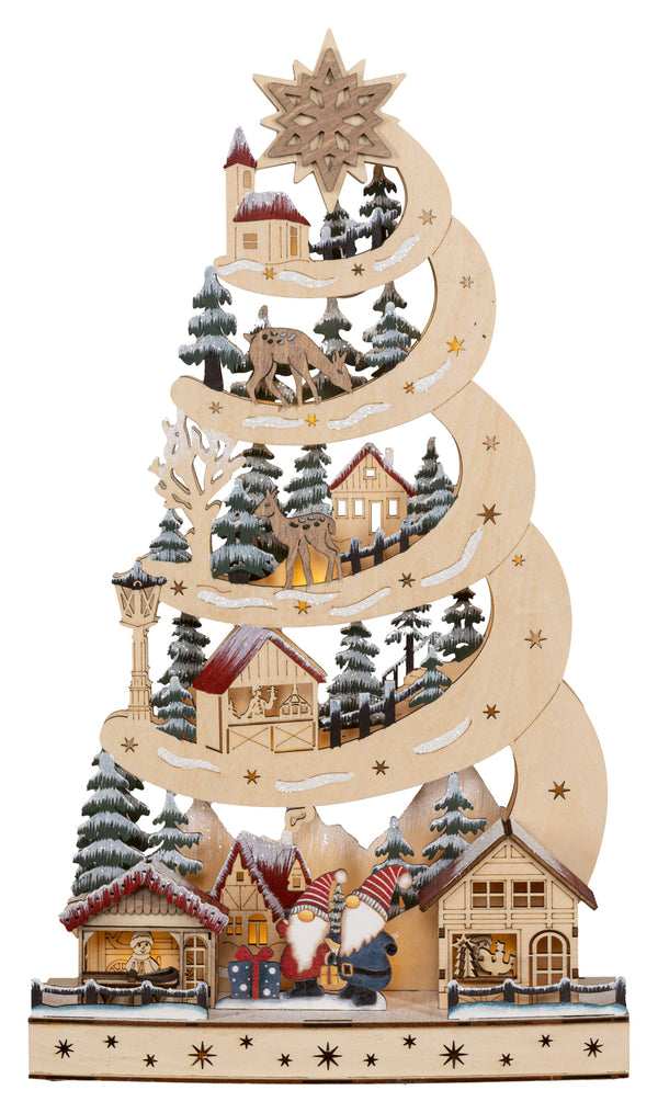 Houten Kerstboom met geïntegreerd kerstdorpje (Nieuw)