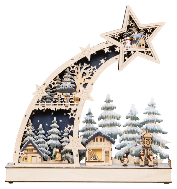 Houten kerstdecoratie met verlichte ster (Nieuw)