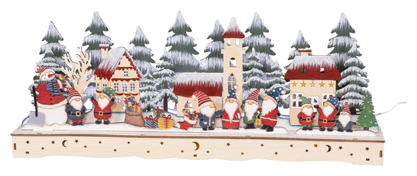 Houten Kerstdorp met kerstmannen (Nieuw)