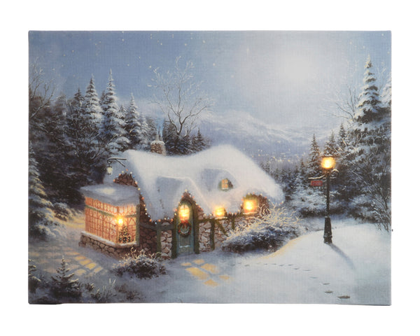 Tableau de Noël illuminé avec scène hivernale et petits rennes (Neuf)