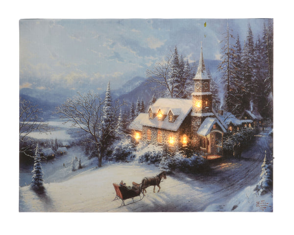 Tableau de Noël illuminé avec scène hivernale et petits rennes (Neuf)