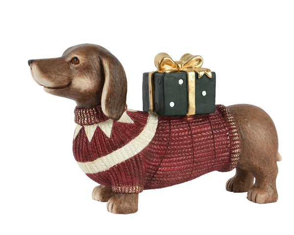 Bruine hond met sweater en pakje (Nieuw)