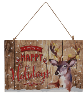 Kerstdecoratie De Smedt Houten Bord "Happy Holidays" Hert (Nieuw)