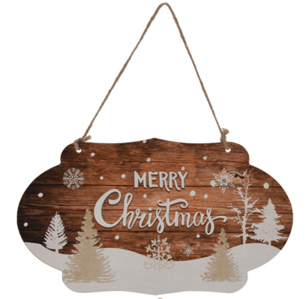 Kerstdecoratie De Smedt Houten Bord "Merry Christmas" Dennenbomen (Nieuw)