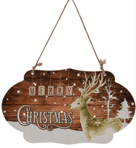 Kerstdecoratie De Smedt Houten Bord "Merry Christmas" Hert (Nieuw)