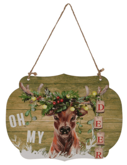 Kerstdecoratie De Smedt Houten Bord "Oh my Deer" Hert (Nieuw)