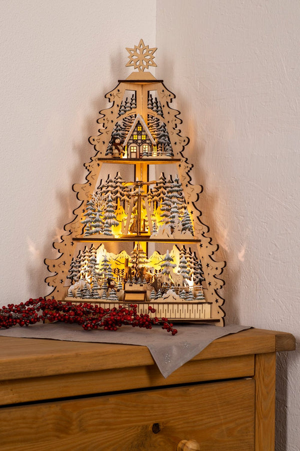 COM-FOUR® Kerstdecoratie met LED-licht - houten decoratie COM-FOUR® Kerstdecoratie met LED-licht - houten decoratie
