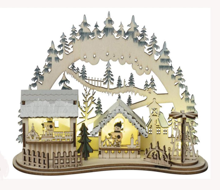 Kerstdecoratie De Smedt Houten Kerstdorp met kersttafereel in 3D (Nieuw)