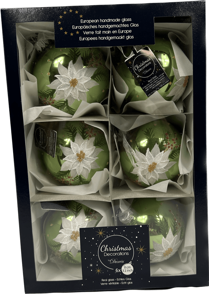 Kerstdecoratie De Smedt Kerstballen met bloem (Nieuw) - voor 6 stuks