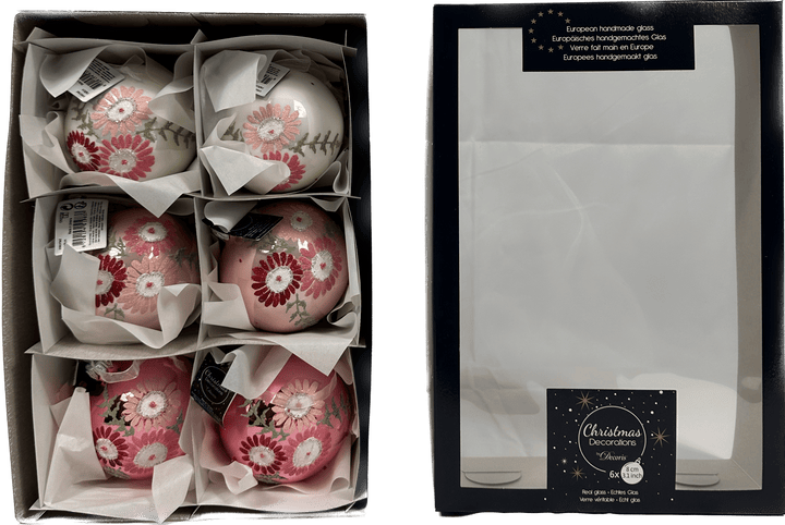 Kerstdecoratie De Smedt Kerstballen met bloemetjes (Nieuw) - voor 6 stuks
