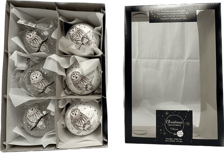 Kerstdecoratie De Smedt Kerstballen met uil (Nieuw) - voor 6 stuks