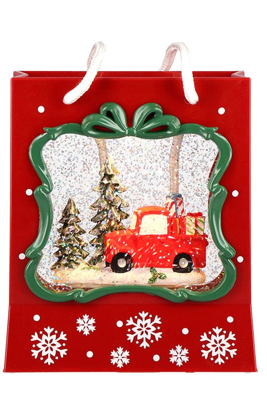 Kerstdecoratie De Smedt Verlichte Gift bag met water glitter