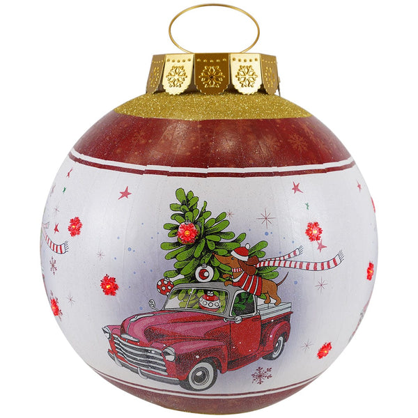 Kerstdecoratie De Smedt Verlichte Kerstbal om omhoog te hangen met auto tafereel