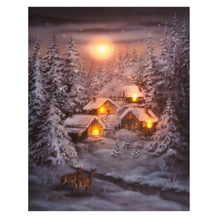 Kerstdecoratie De Smedt Verlichte kerstschilderij met wintertafereel en rendieren groot (Nieuw)