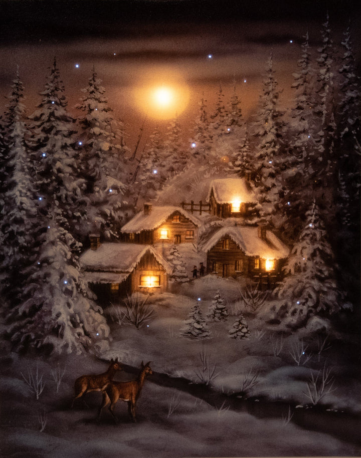 Kerstdecoratie De Smedt Verlichte kerstschilderij met wintertafereel en rendieren groot (Nieuw)