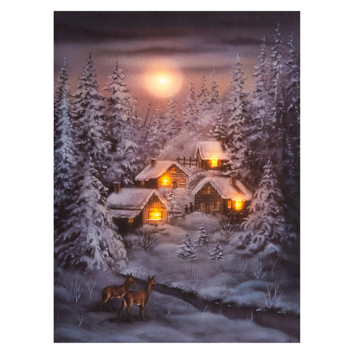 Kerstdecoratie De Smedt Verlichte kerstschilderij met wintertafereel en rendieren klein (Nieuw)